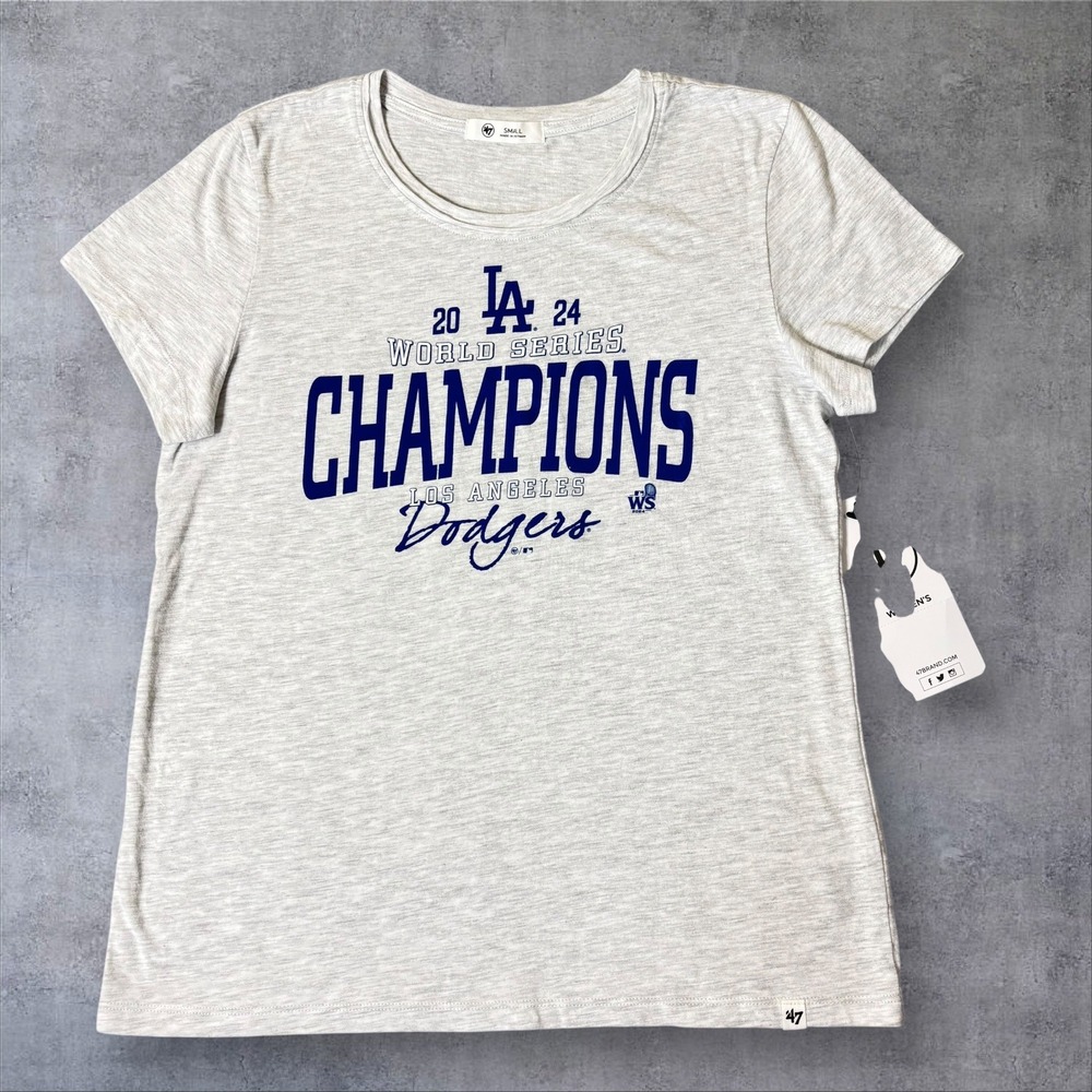 NEW LA Dodgers 2024 World Series Champions T-Shirt Women S Heather Gray 47 Brand